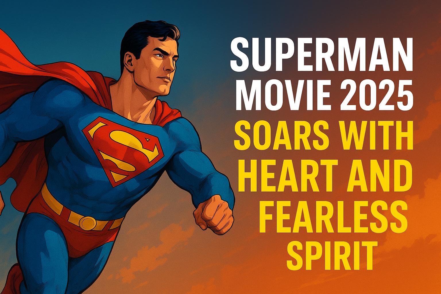 A bold and inspiring poster of Superman Movie 2025 showing Superman flying confidently through a vibrant sky with dynamic colors, symbolizing hope, courage, and heroism.
